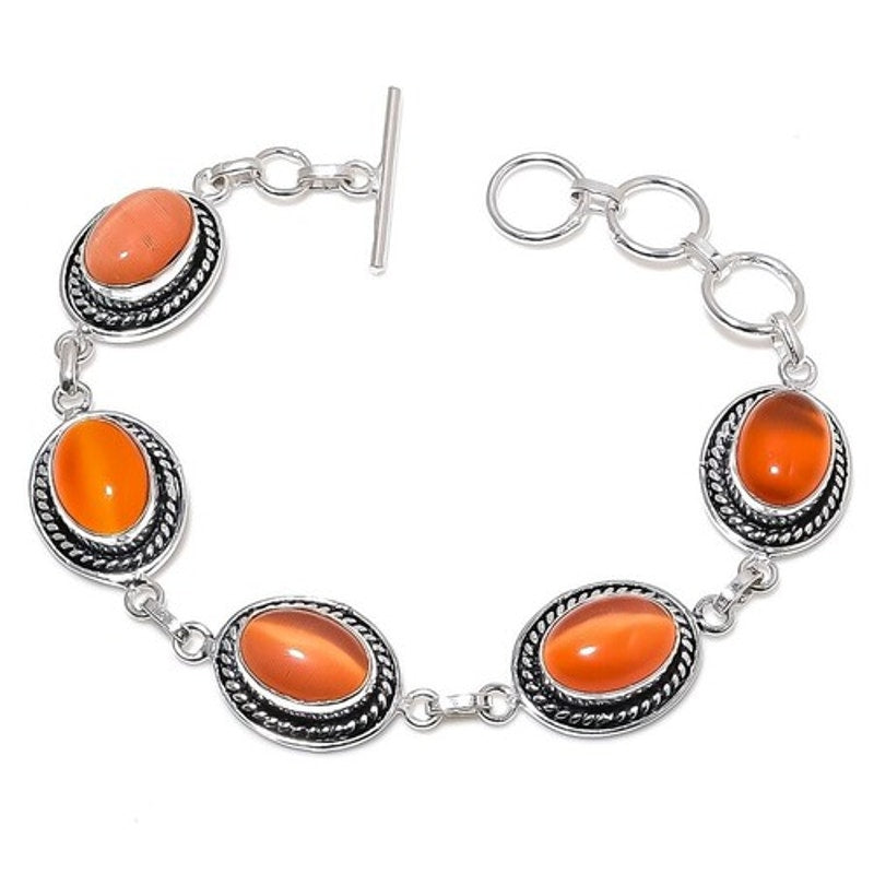 Monalisa Oval Gemstone Handmade 925 Sterling Silver Plated Jewelry Bracelet
