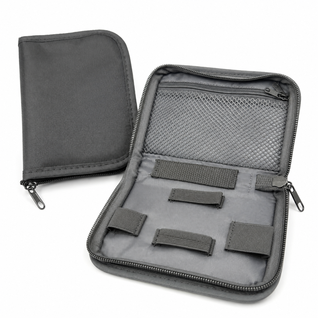 Empty compact travel organizer case for medical supplies by HouseVibe, with multiple compartments for easy organization.