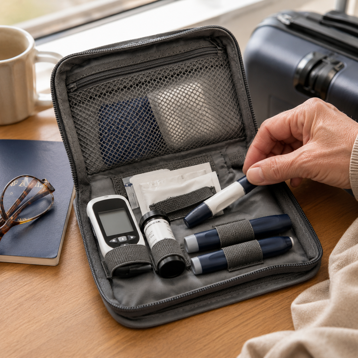 Empty HouseVibe compact travel organizer case for medical supplies, with multiple compartments for easy packing and organization.