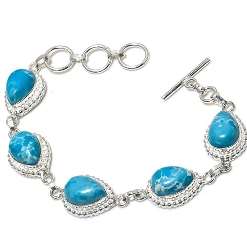 Blue Larimar Pear Gemstone Handmade 925 Sterling Silver Plated Jewelry Bracelet