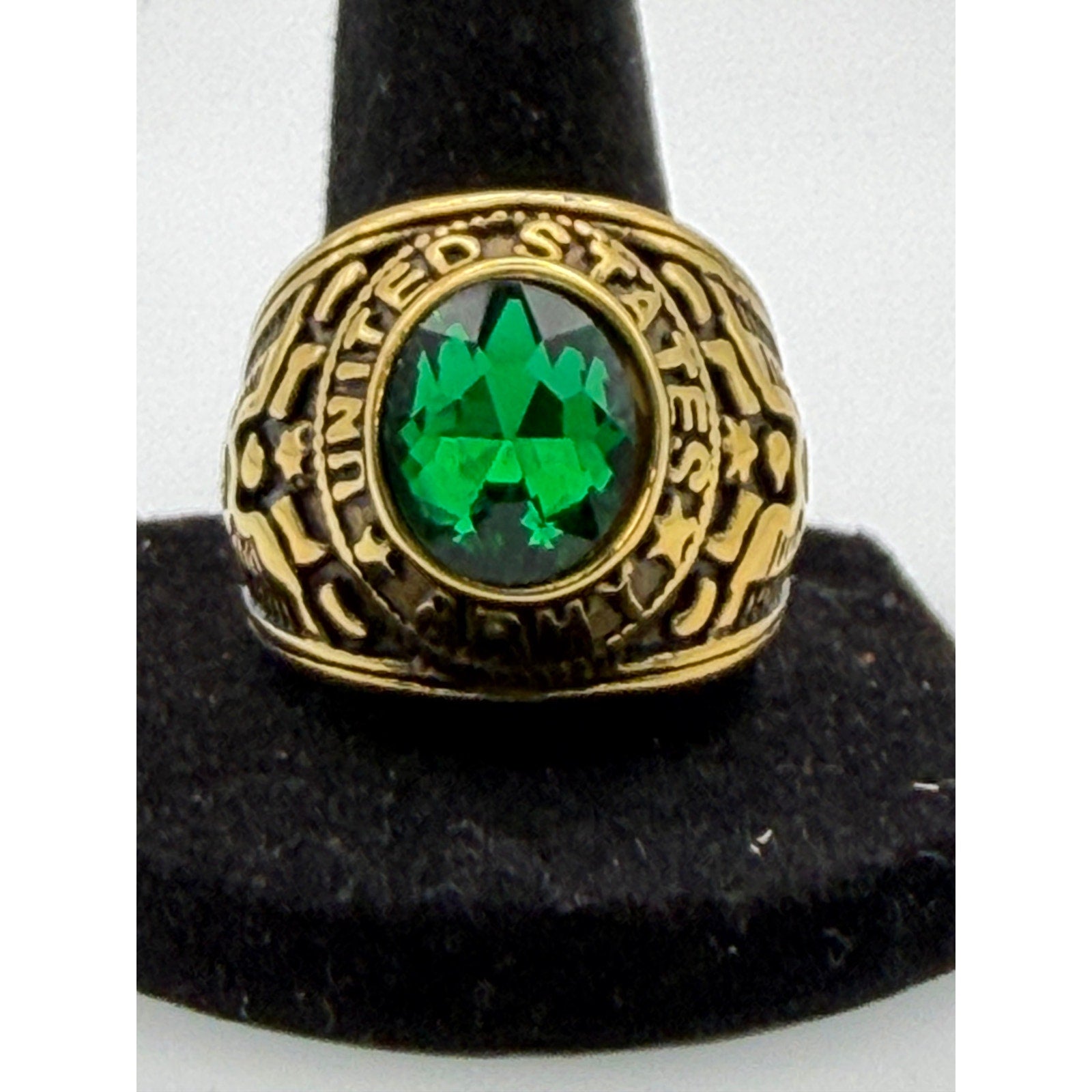Men's US Army Signet Ring in green, size 9, by Republic Mercantile, featuring a bold military emblem on polished metal.
