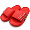 Red VEPCQ foam slides for women’s size 7 and men’s size 5, featuring a comfortable open-toe design.