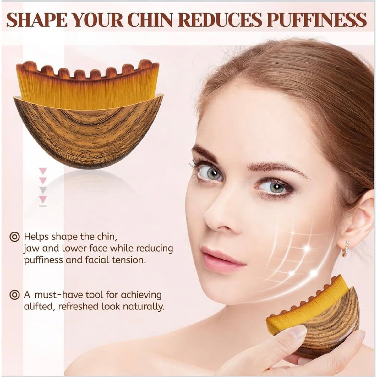 Rokaty lymphatic contour face brush with rounded edges for face sculpting and anti-puffiness depuffing massage.