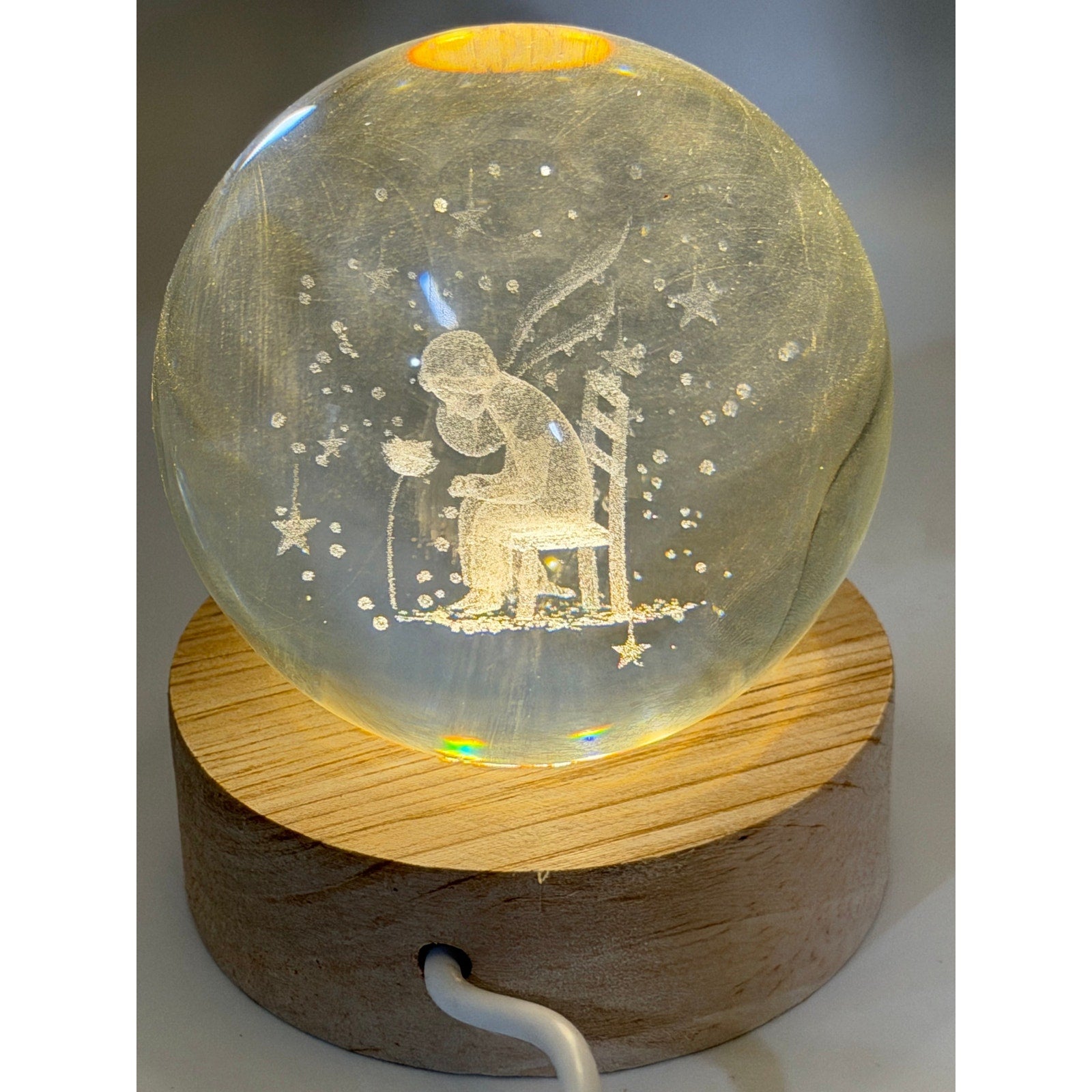 3D Etched Crystal Globe LED Light with USB Display Base