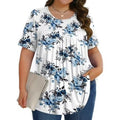 Fantaslook women's short sleeve tunic top in blue and white floral pattern, size XL, with a relaxed fit and lightweight fabric.