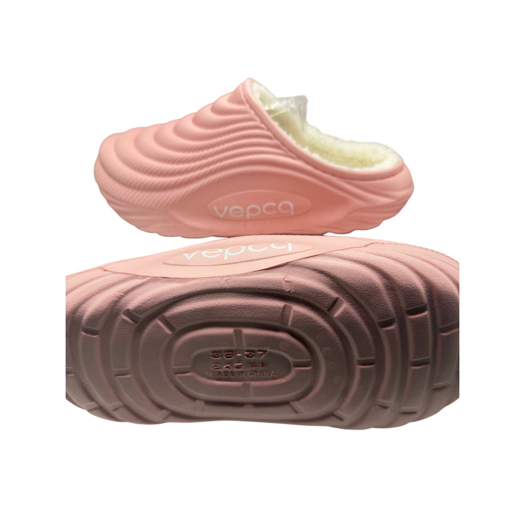 Pink furry house slipper slides by VEPCQ in size 6-6.5, featuring plush material and open-toe design for cozy indoor wear.