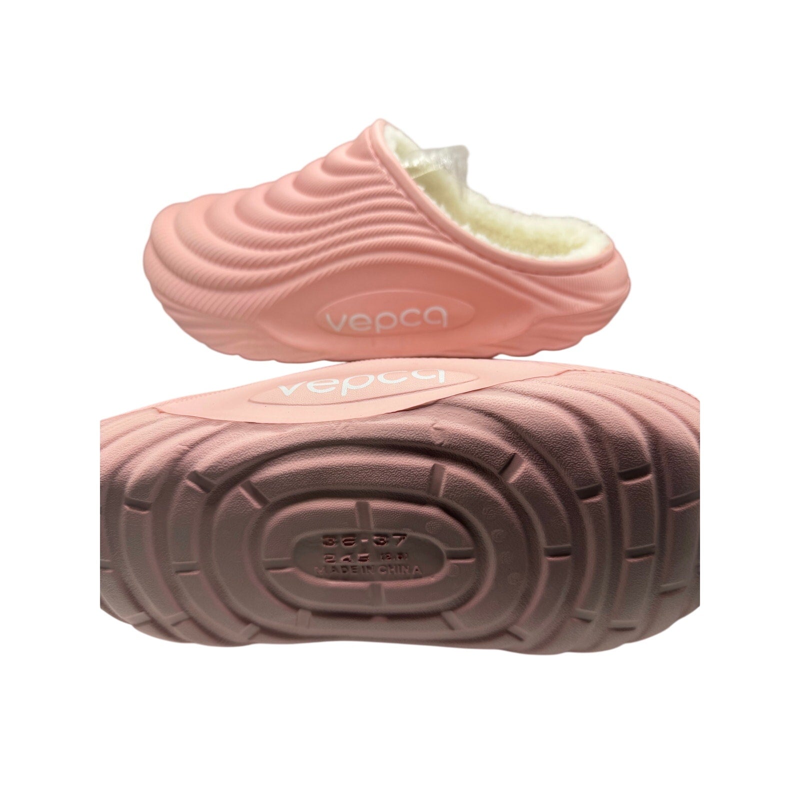 Pink furry house slipper slides by VEPCQ in size 6-6.5, featuring plush material and open-toe design for cozy indoor wear.