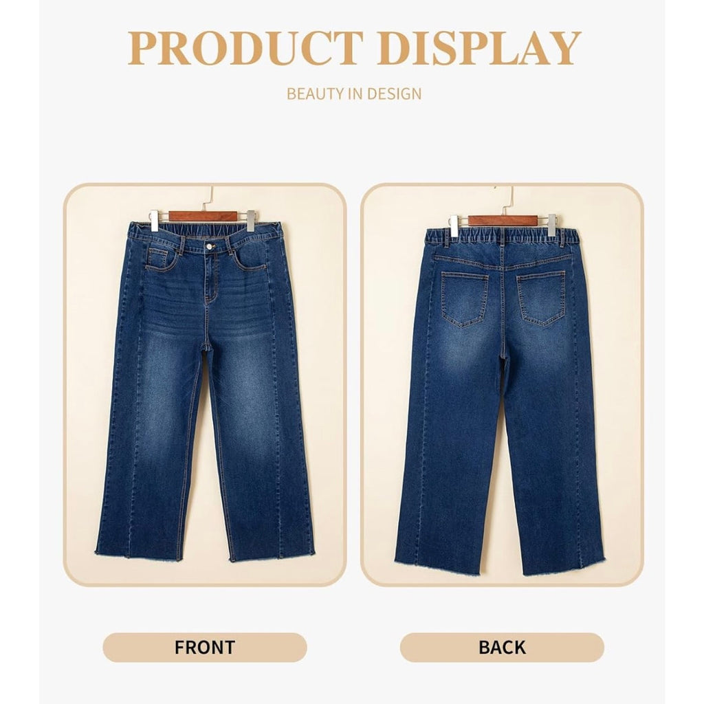Eytino blue jeans with elastic waist, distressed blue wash, 3XL size, casual denim pants with relaxed fit and functional pockets.