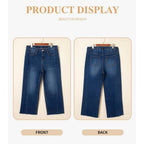 Eytino blue jeans with elastic waist, distressed blue wash, 3XL size, casual denim pants with relaxed fit and functional pockets.