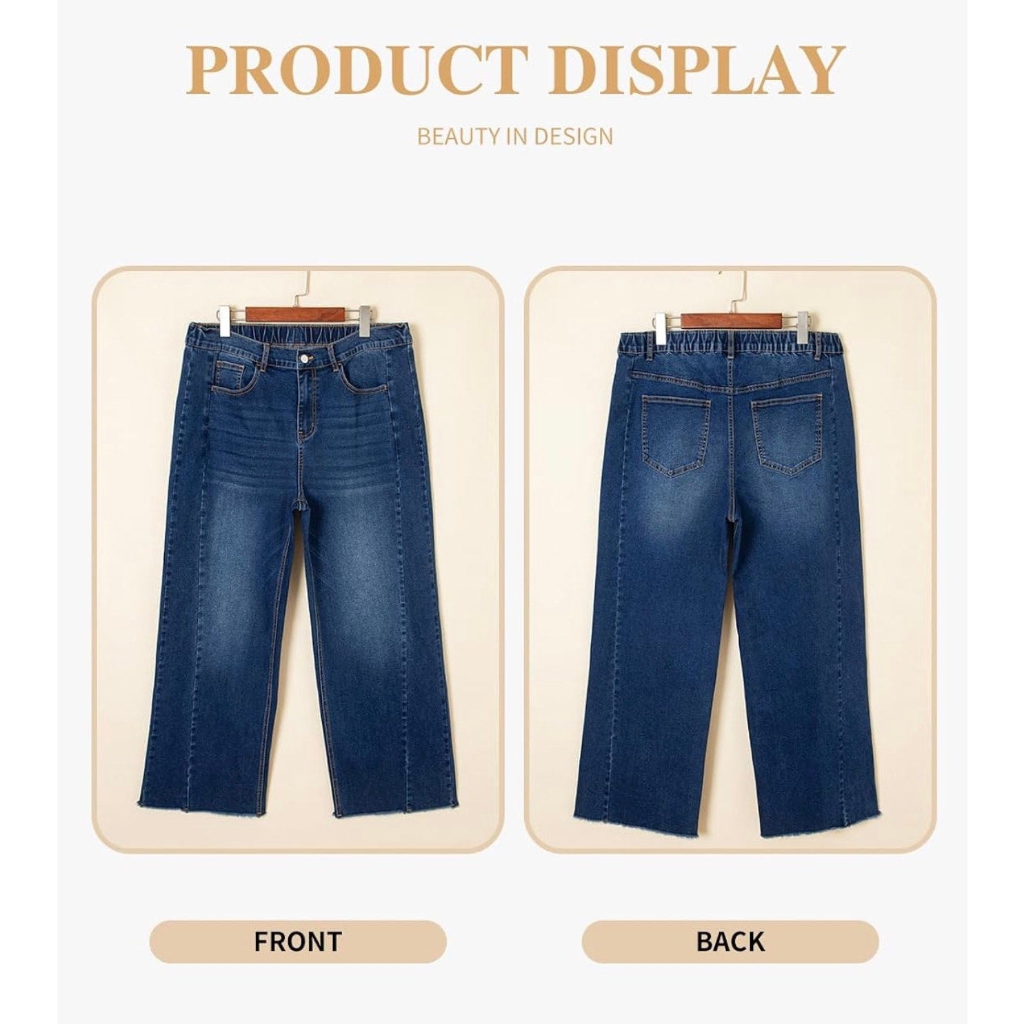 Eytino blue jeans with elastic waist, distressed blue wash, 3XL size, casual denim pants with relaxed fit and functional pockets.