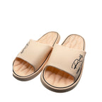 Pink and cream BusyLion Summer Adventures cushioned slides in size 11-12, featuring a comfortable, open-toe sandal design.