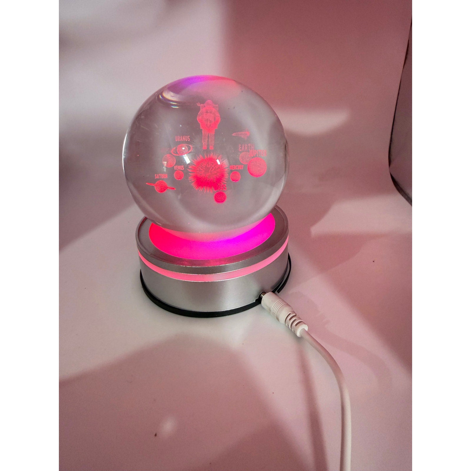 3D Etched Crystal Globe LED Light with Multi-Color Display Base