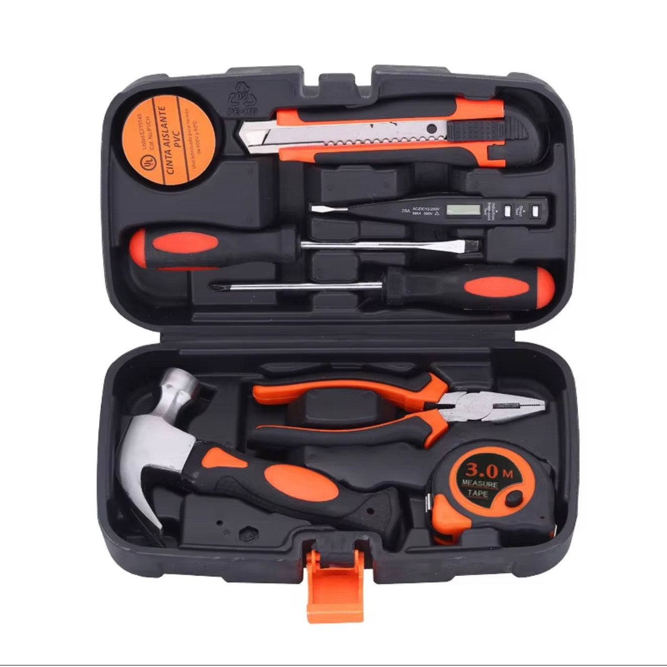 Republic Mercantile 9-piece home tool set with storage case, including screwdrivers, pliers, and wrenches for household repairs.