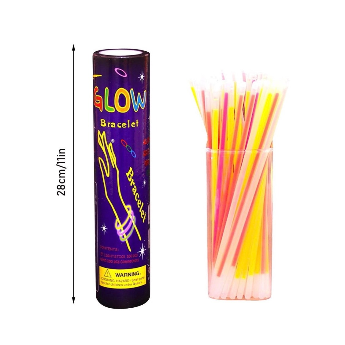 Sfaro 100-piece neon glow stick party tubes and connectors, 8-inch light sticks for vibrant nighttime celebrations.