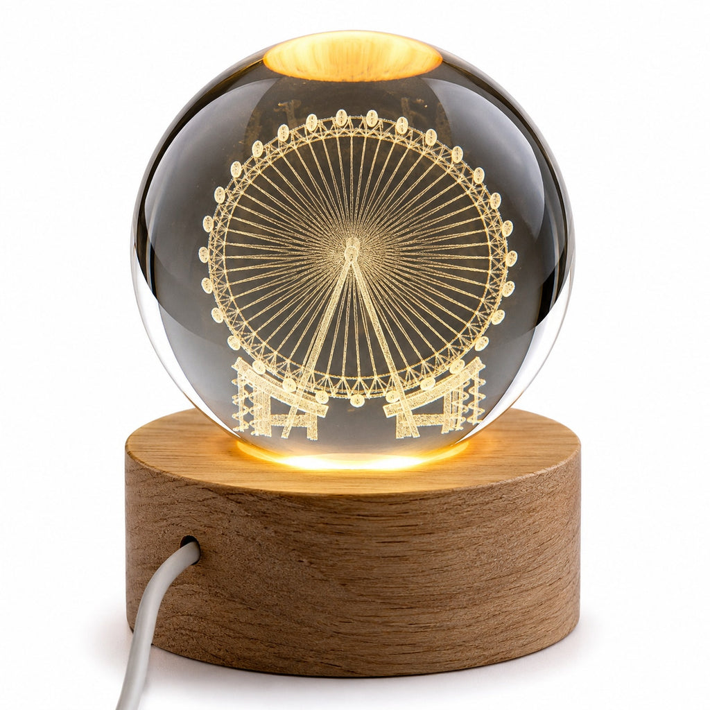 3D Etched Crystal Globe LED Light with USB Display Base