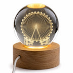 3D Etched Crystal Globe LED Light with USB Display Base