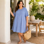 Fantaslook Blue & White Dress, Short-Sleeve Size 2XL
