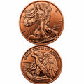 Close-up of a .999 fine copper collectible coin featuring the Walking Liberty design by Republic Mercantile.