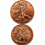Close-up of a .999 fine copper collectible coin featuring the Walking Liberty design by Republic Mercantile.