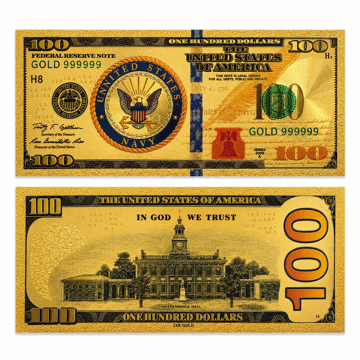US Navy Commemorative Gold-Foil Note from Republic Mercantile, featuring intricate gold foil design and maritime symbols.