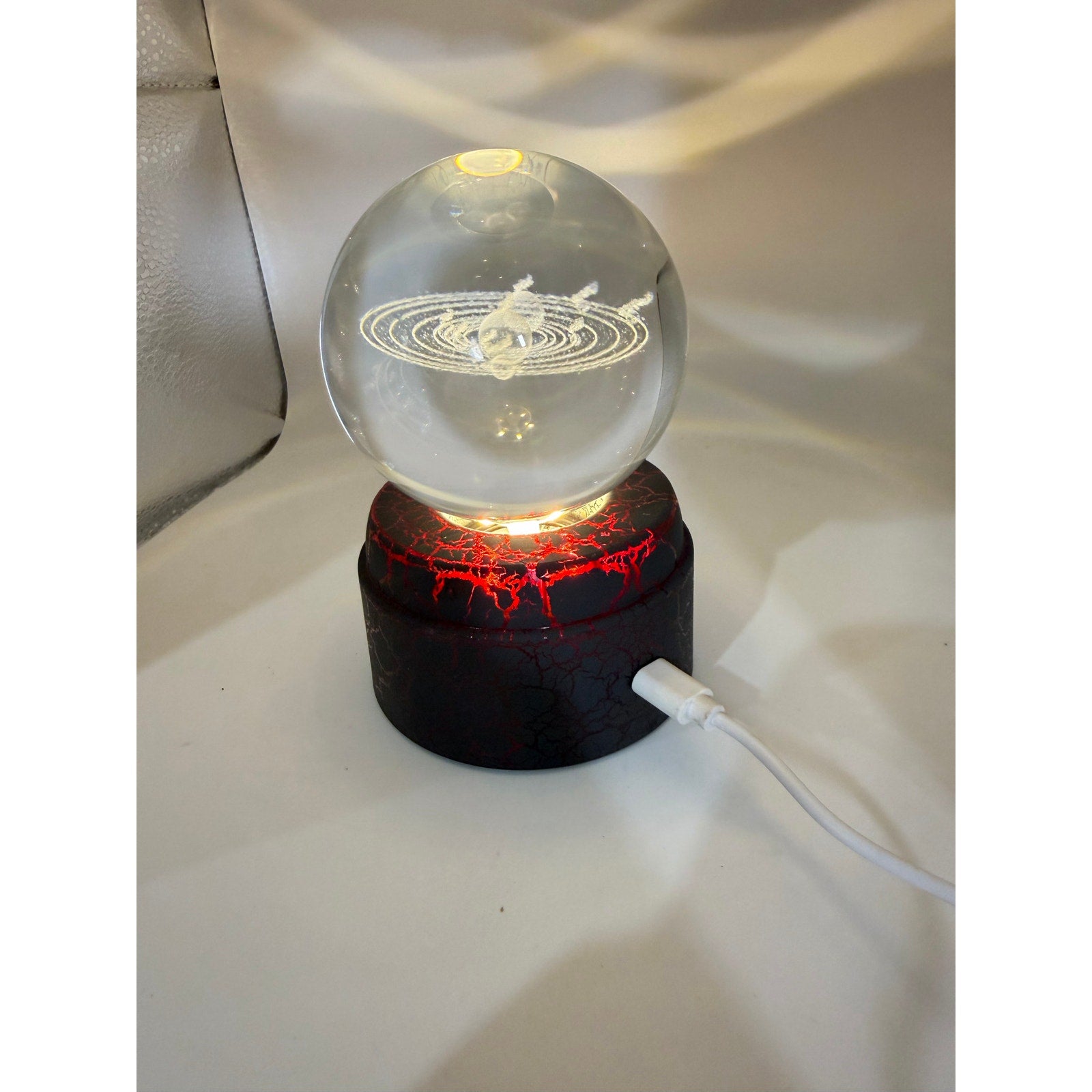 3D Etched Crystal Globe LED Light with Spinner Display Base