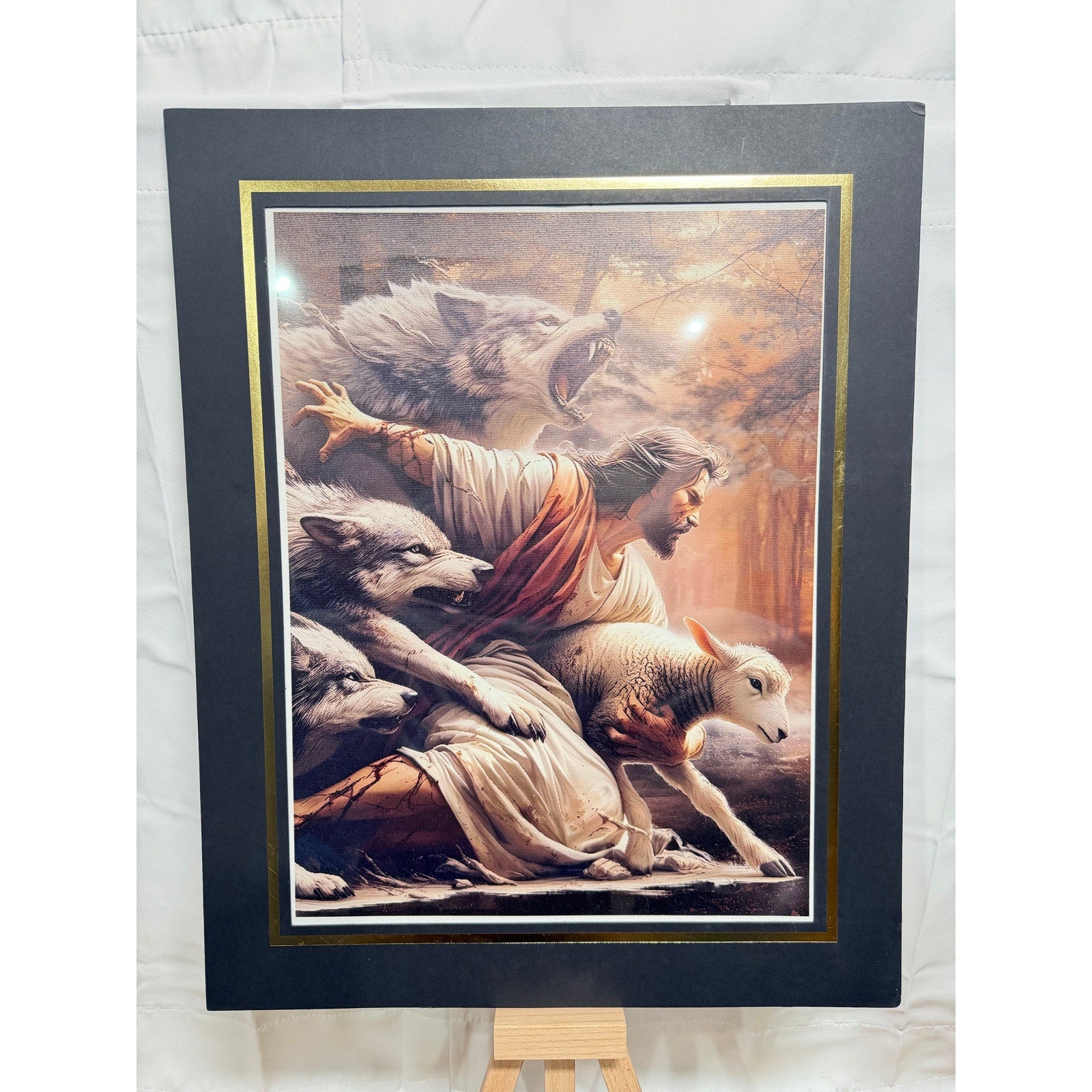 12x16 inch canvas art print of Jesus the Protector with a 16x20 mat, featuring detailed religious imagery from Republic Mercantile.