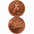 Republic Mercantile 1 oz .999 fine copper collectible coin featuring Saint Gaudens design, with detailed engravings and classic imagery.