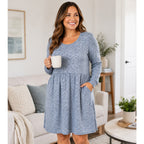 Fantaslook Dress Long-Sleeve Blue Size L