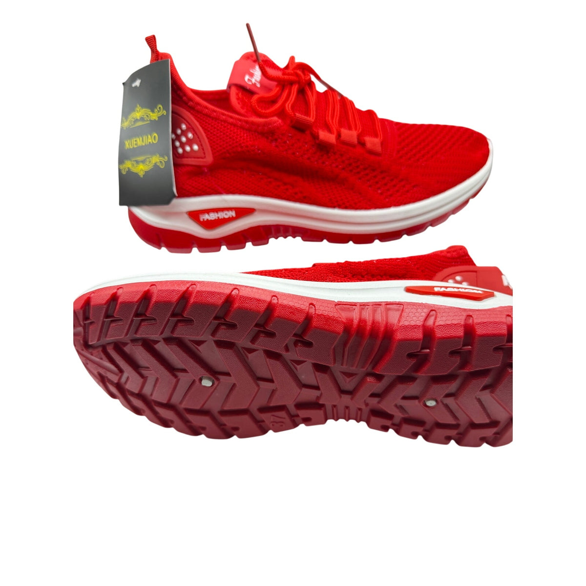 Red women's athletic sneakers by New Fashion Brand, size 6.5 US (EU 37), featuring a sleek sporty design and comfortable fit.