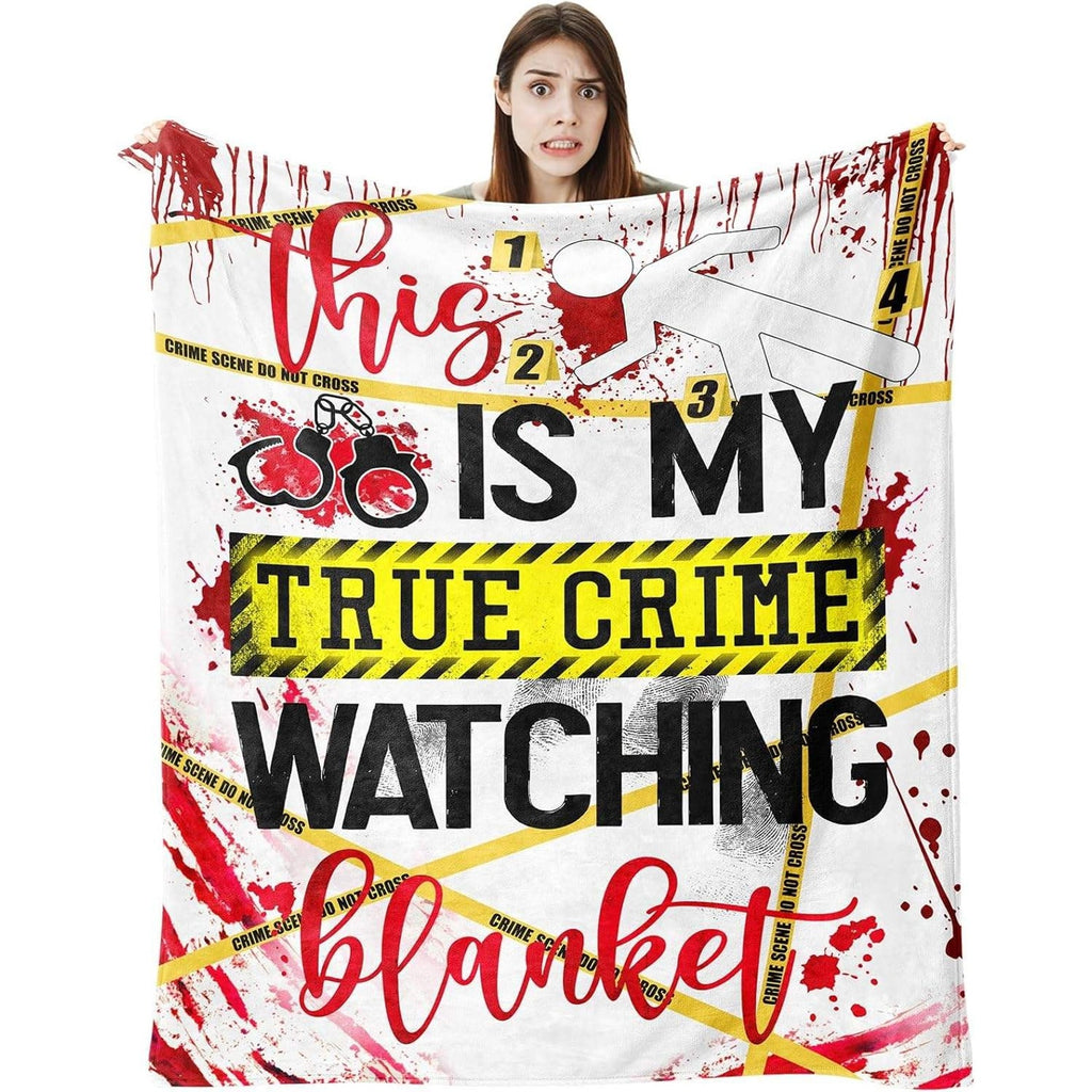 Vuinezo True Crime Blanket featuring detailed crime scene and detective motifs in soft, cozy fabric.