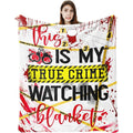 Vuinezo True Crime Blanket featuring detailed crime scene and detective motifs in soft, cozy fabric.