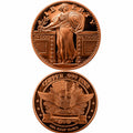 Close-up of a Republic Mercantile .999 fine copper collectible coin featuring the Standing Liberty design.