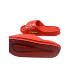 Red VEPCQ foam slides for women’s size 7 and men’s size 5, featuring a simple open-toe design and soft foam material.