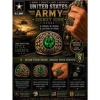 Men's US Army Signet Ring in green with engraved details, size 9, by Republic Mercantile, displayed on a neutral background.