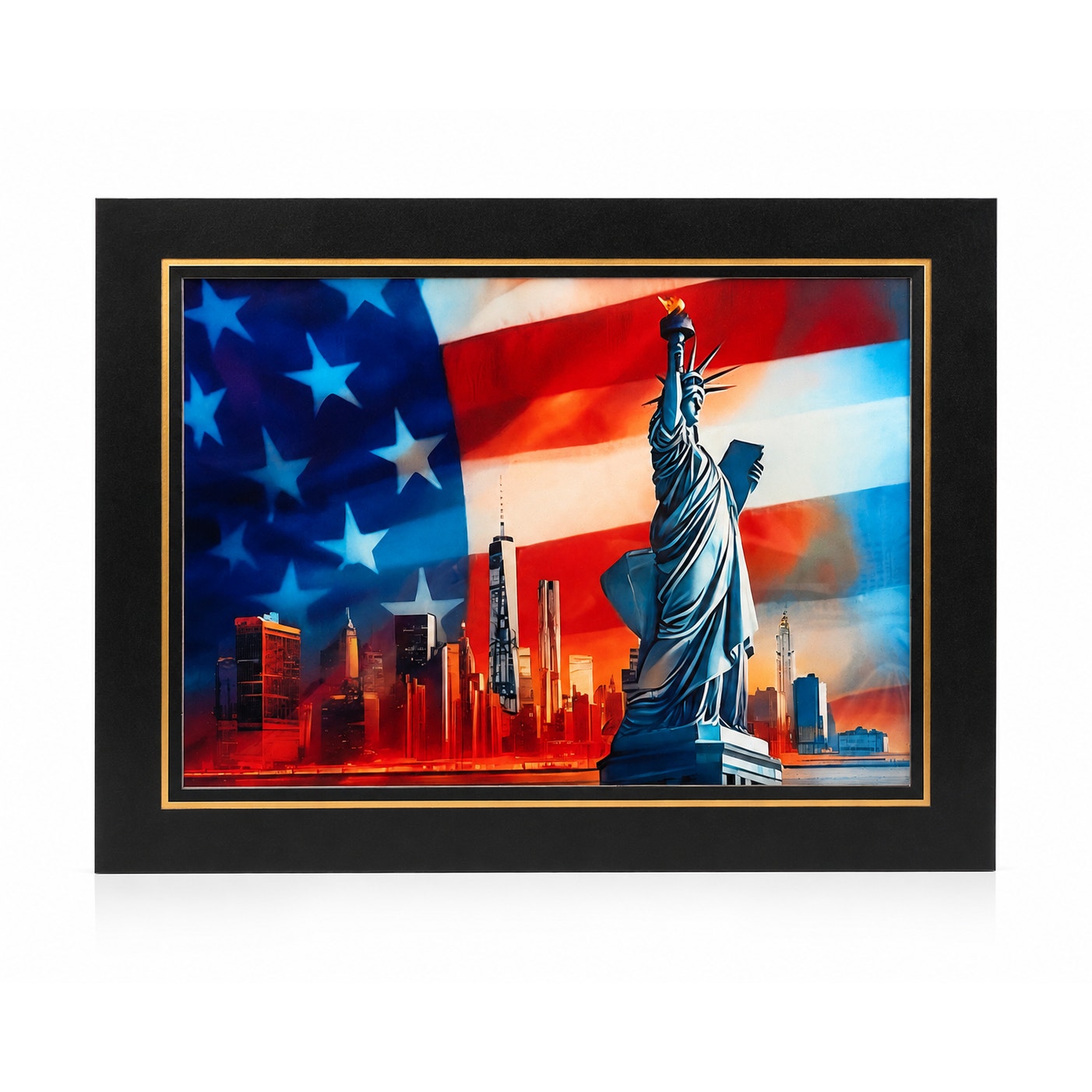12x16 inch canvas art print of USA in 16x20 mat, by Republic Mercantile, displayed in a portfolio.