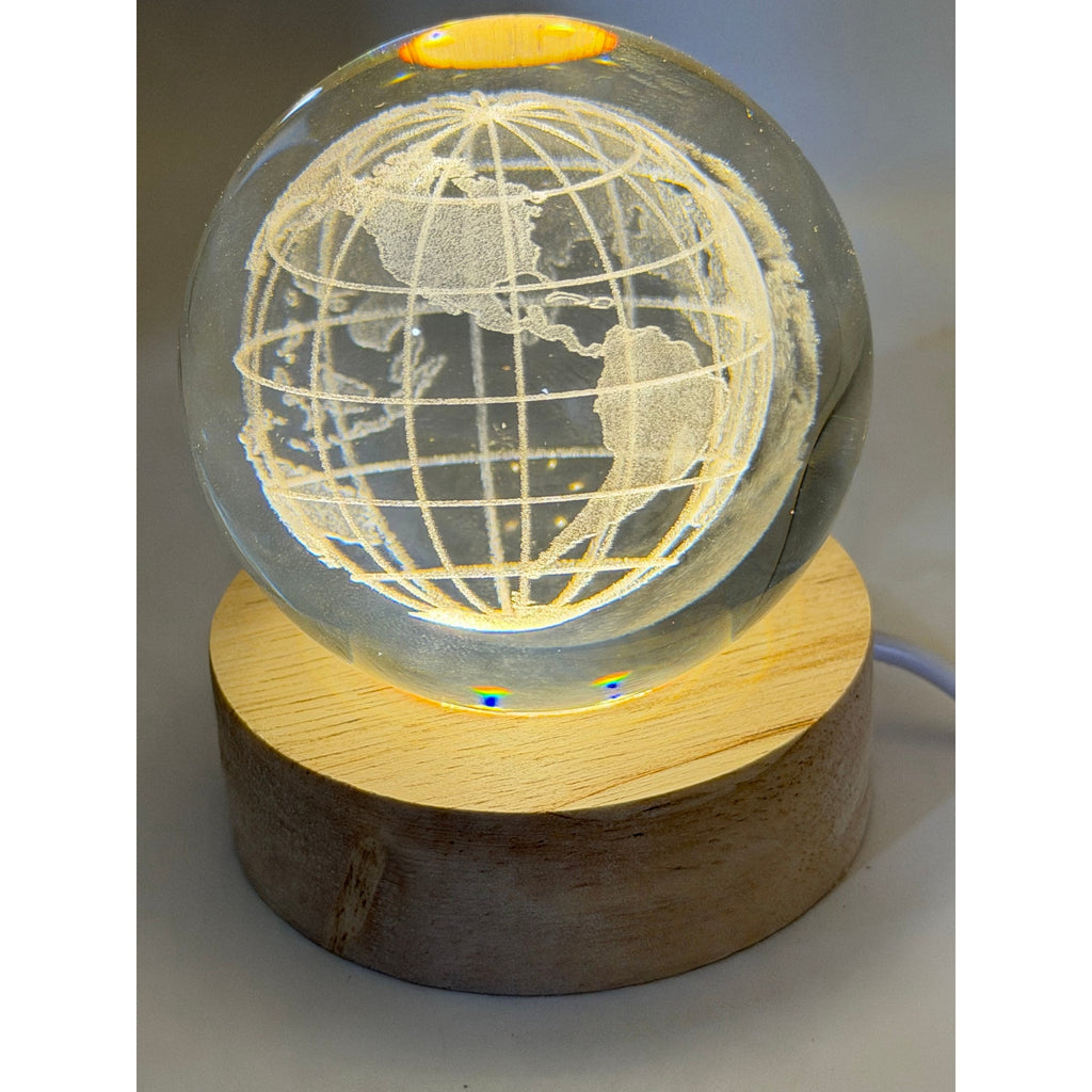 3D Etched Crystal Globe LED Light with USB Display Base