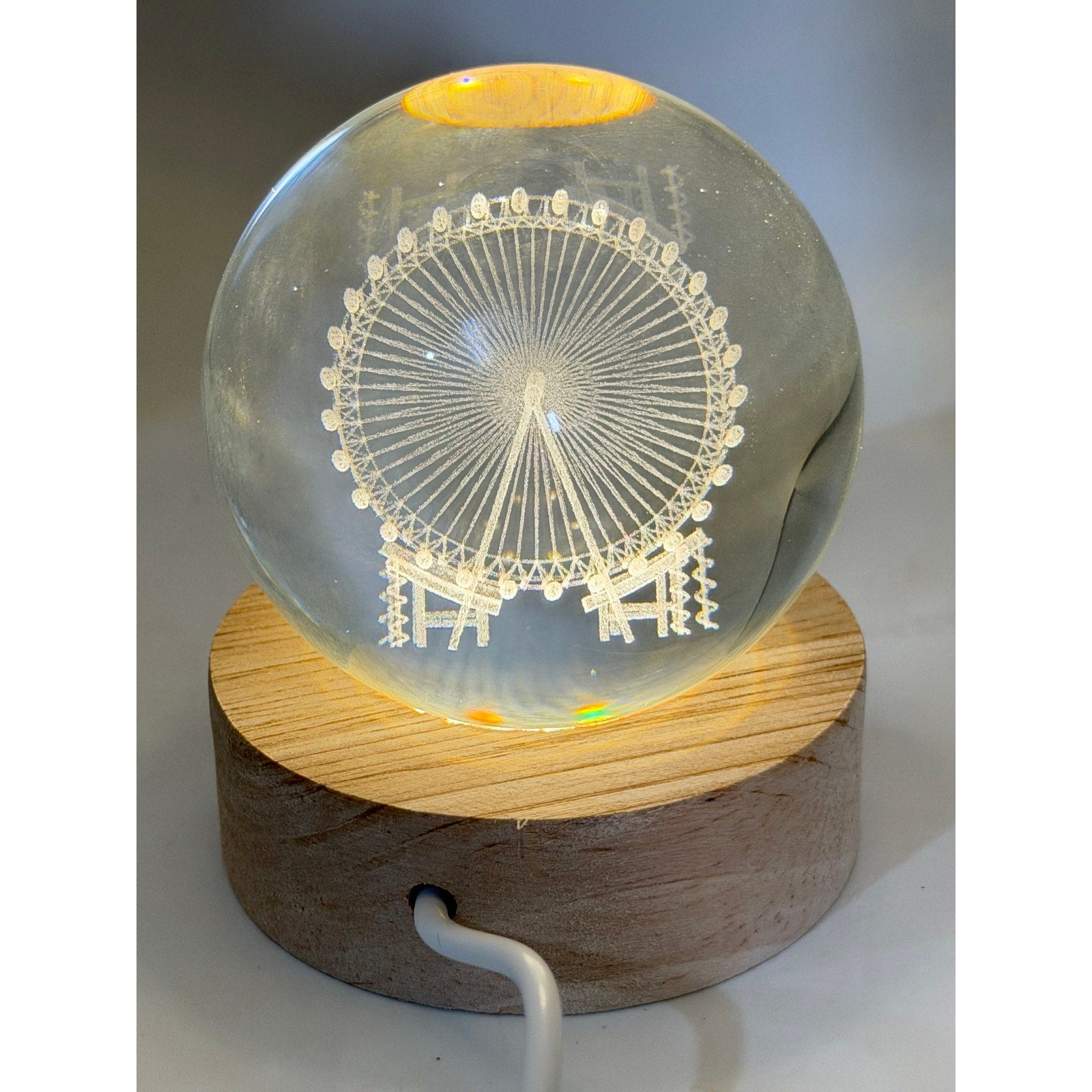 3D Etched Crystal Globe LED Light with USB Display Base