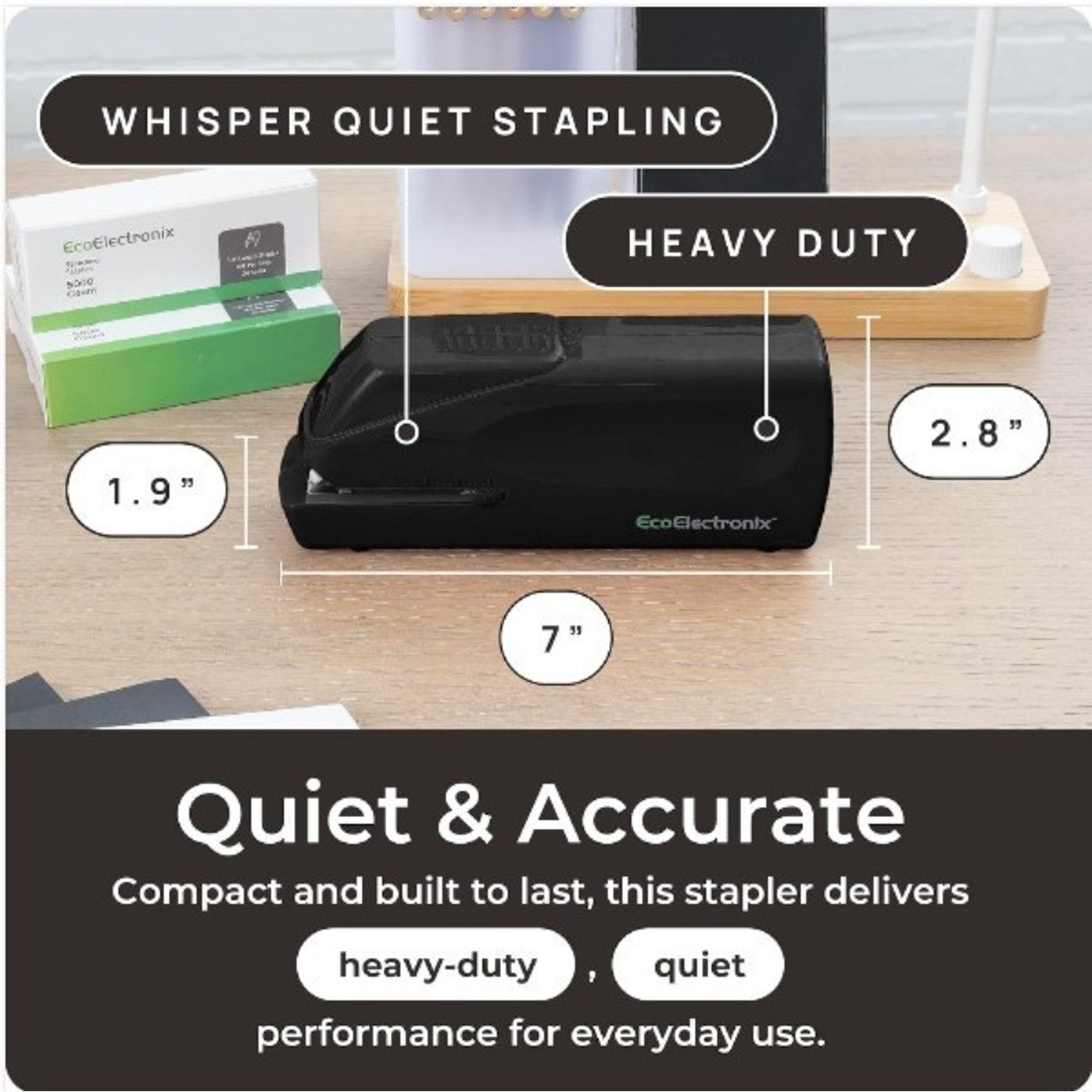 EcoElectronix Automatic Electric Stapler 30-Sheet Jam-Free AC/Battery - BLACK