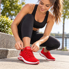 Red women's athletic sneakers by New Fashion Brand, size 6.5 US (EU 37), featuring stylish design and comfortable fit.