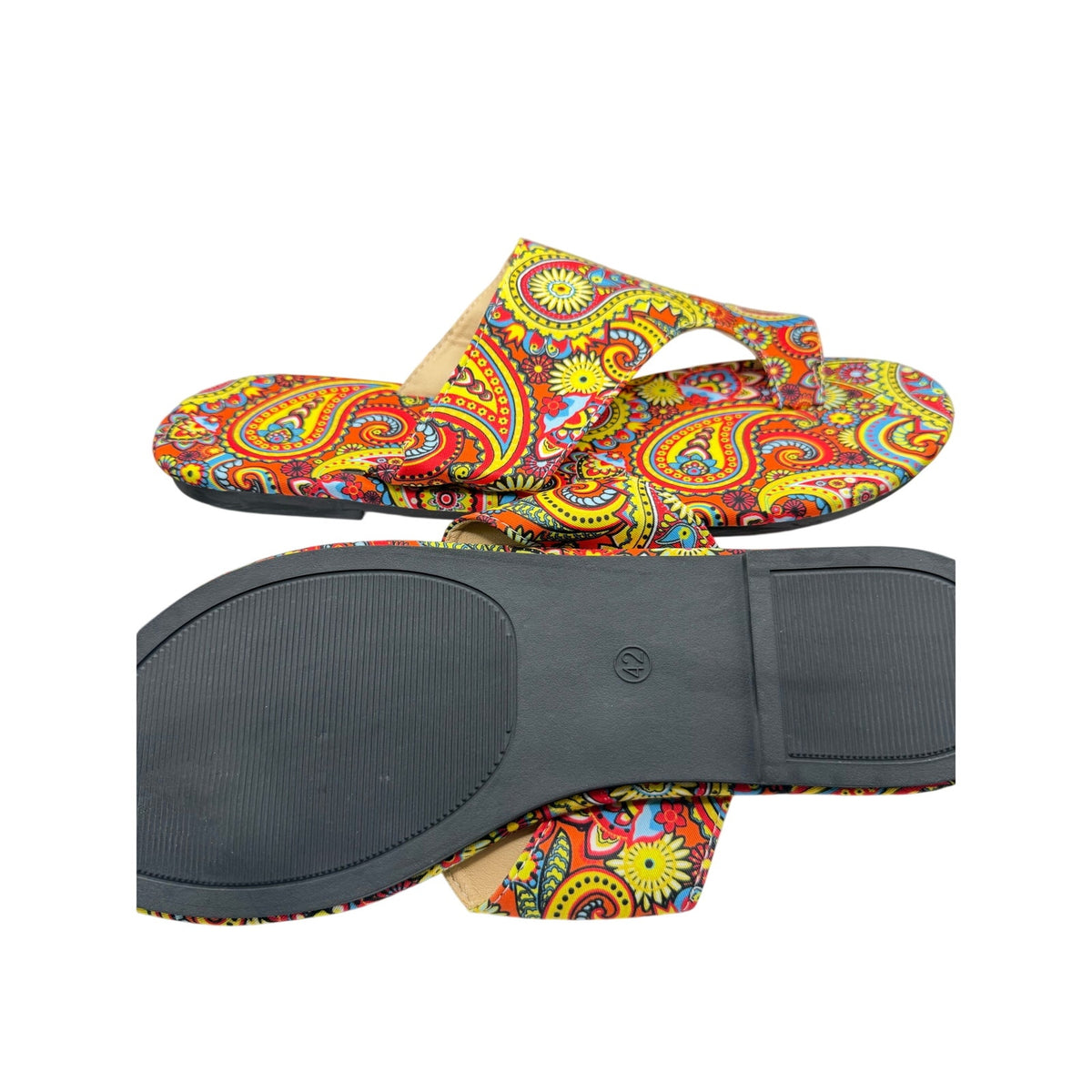 Women's boho multi-color slip-on sandals by Republic Mercantile, size 11, featuring vibrant patterns and comfortable design.