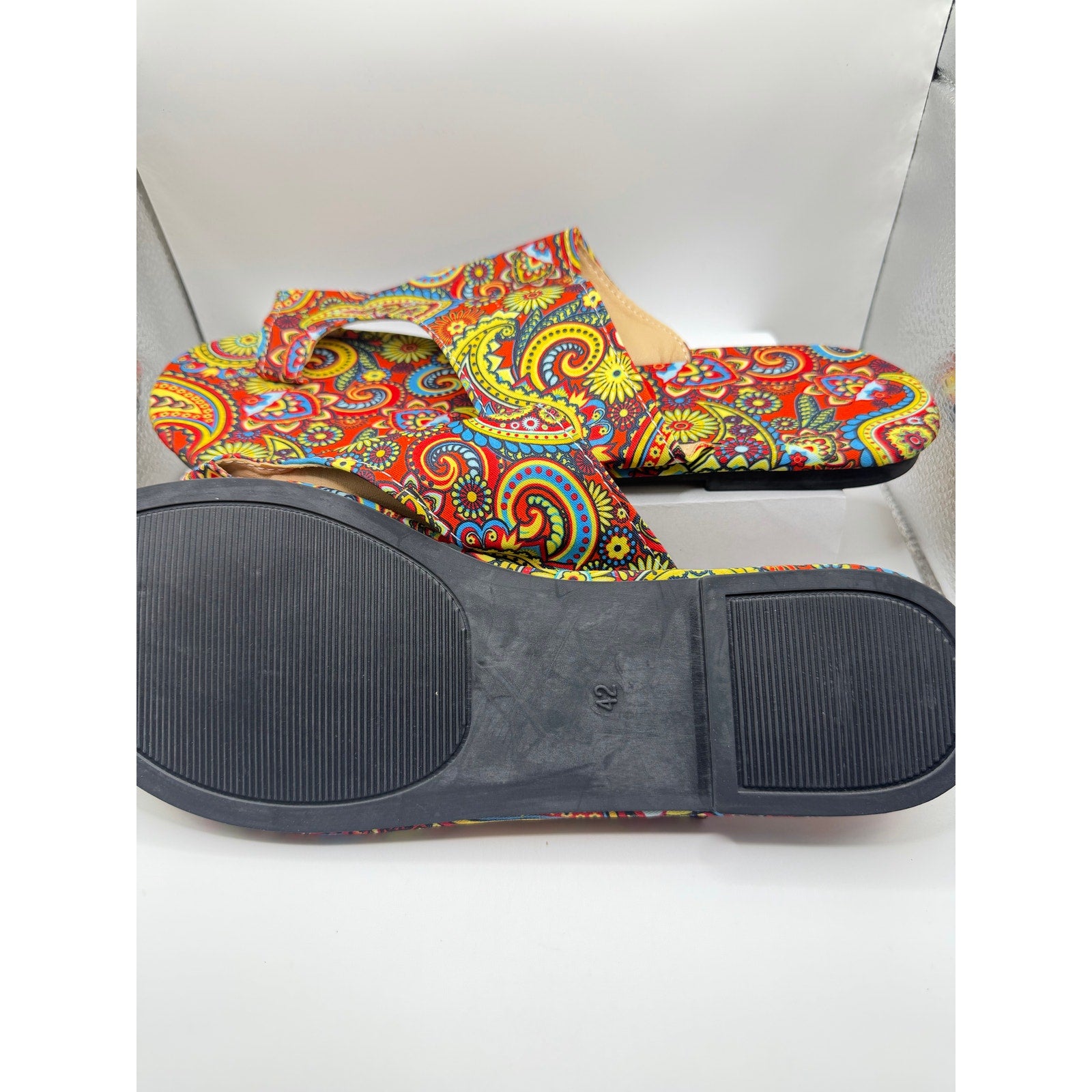 Women's Boho Flora Toe Sandals by Republic Mercantile, slip-on style with floral design, size 11 US, size 42 Euro.
