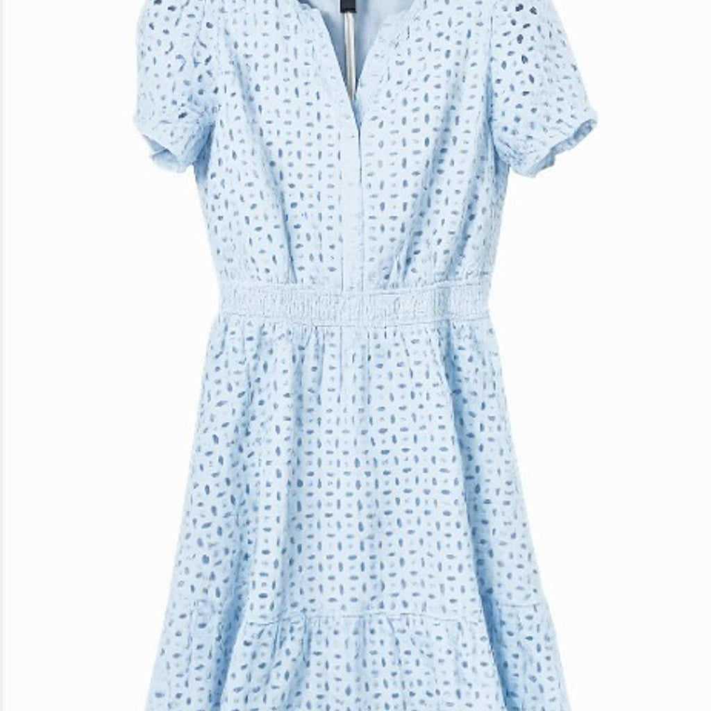 NEW PrettyGarden Eyelet Mini Dress Light Blue Size M Puff Sleeve FREE Shipping
