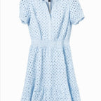 NEW PrettyGarden Eyelet Mini Dress Light Blue Size M Puff Sleeve FREE Shipping