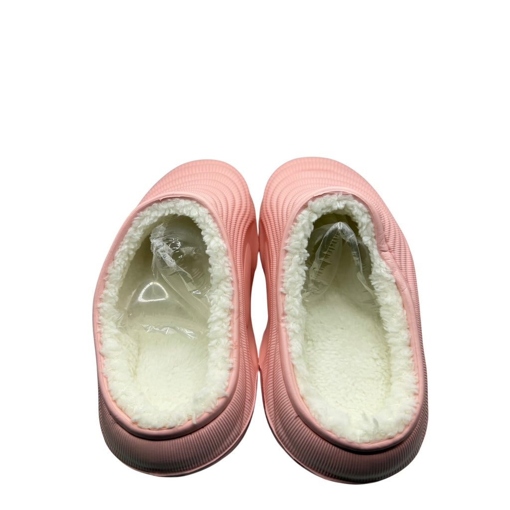 Pink furry house slipper slides by VEPCQ, size 6-6.5, featuring soft plush material and slip-on style for cozy indoor wear.