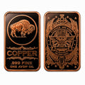 Republic Mercantile .999 fine copper collectible bar featuring a USA Buffalo design, showcasing detailed imagery and a polished finish.