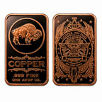 Republic Mercantile .999 fine copper collectible bar featuring a USA Buffalo design, showcasing detailed imagery and a polished finish.