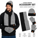 4-pc Men's Winterwear Set Beanie, Gloves & Scarf in Gray/Black