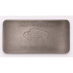 Ten Troy oz .999 fine titanium collectible bar from CMC Mint, showing the engraved details and polished surface.