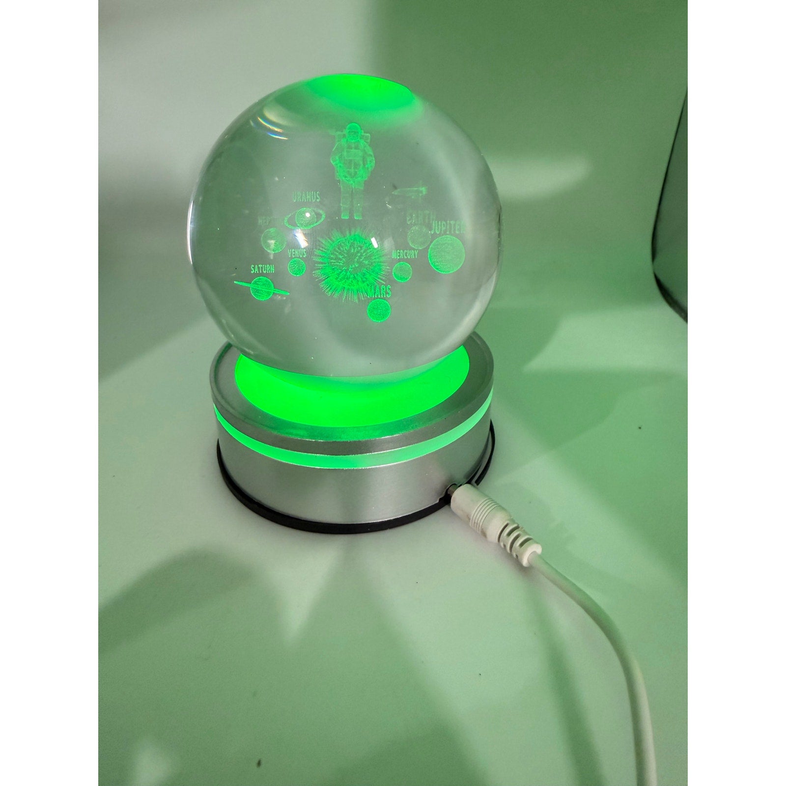 3D Etched Crystal Globe LED Light with Multi-Color Display Base