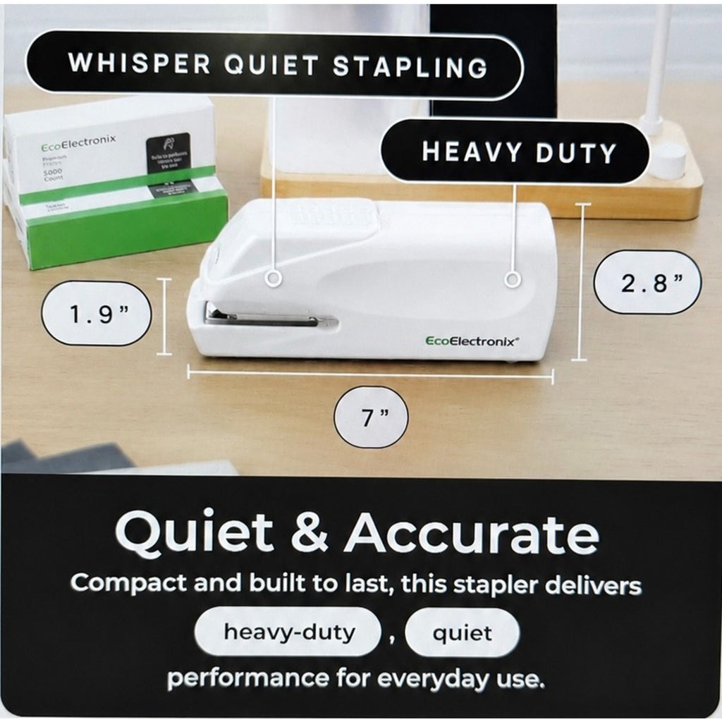 EcoElectronix Automatic Electric Stapler 30-Sheet Jam-Free AC/Battery (WHITE)